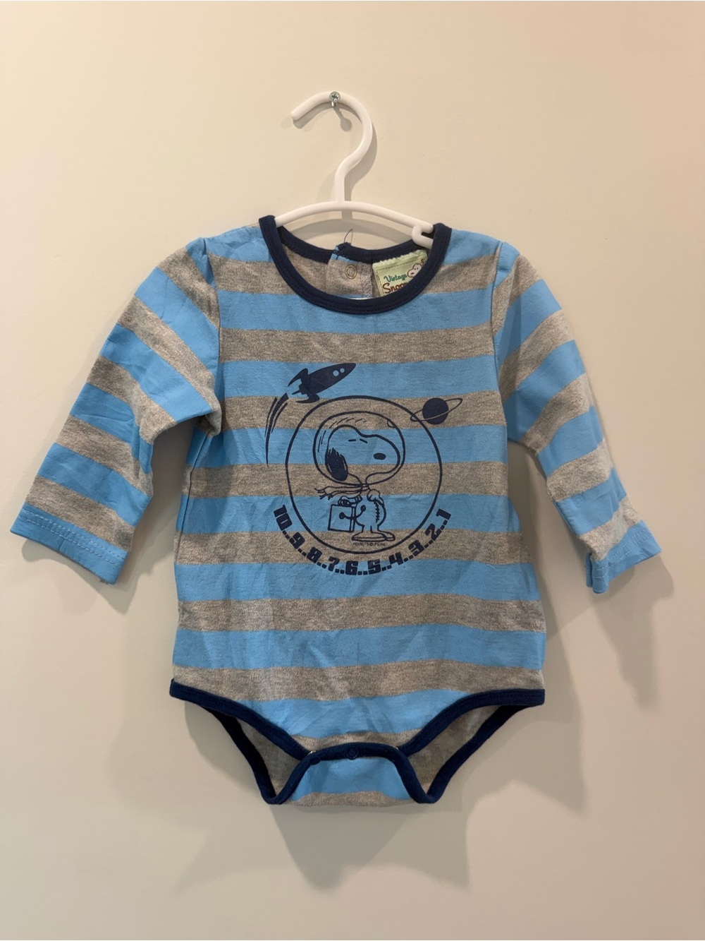 Blue & Gray Snoopy Space Bodysuit - Long Sleeve 12M